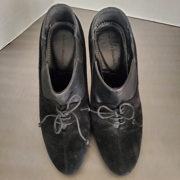 All Saints Black Jacks Place Suede & Leather Lace Up Ankle Heel bootie  7 - Picture 4 of 12